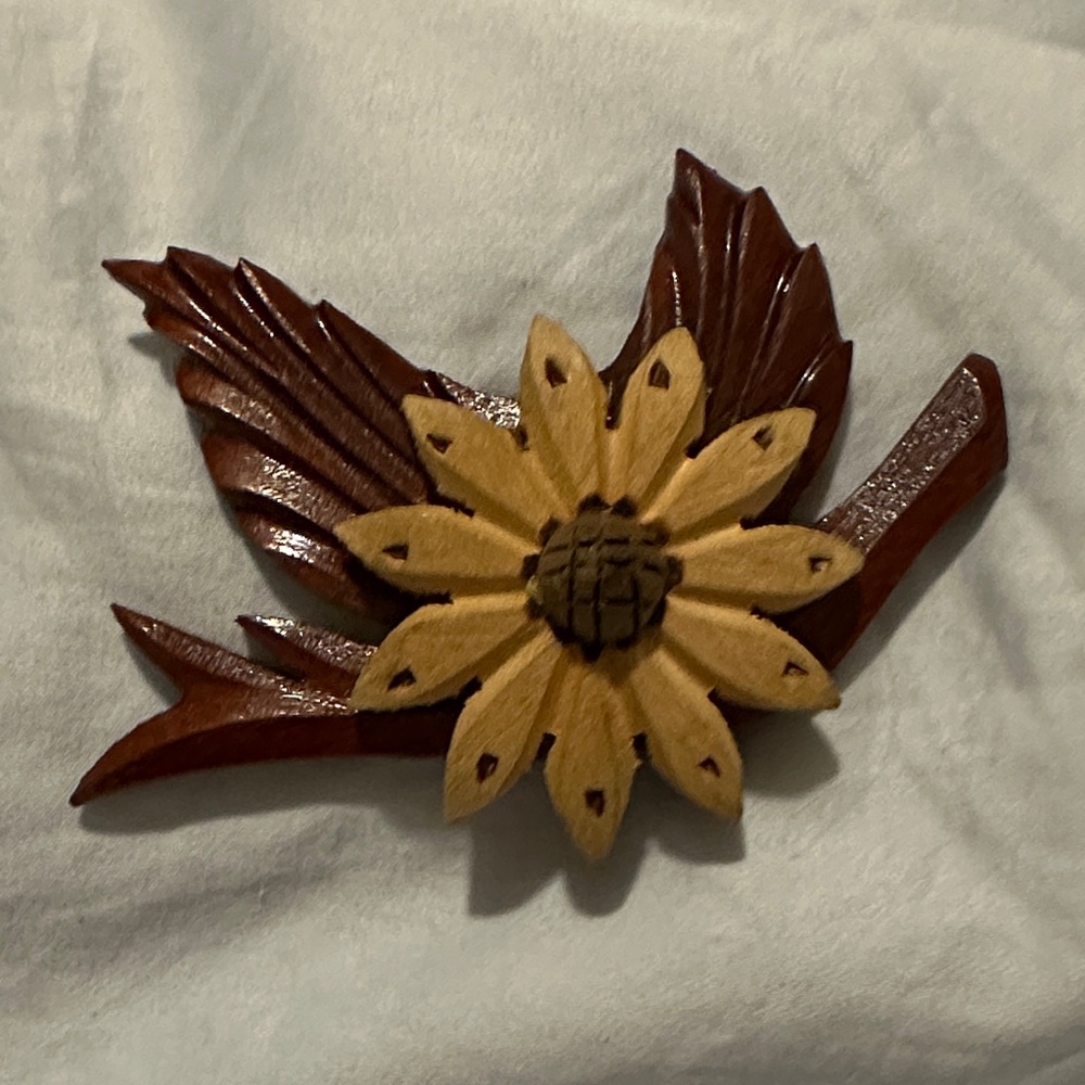 Vintage carved wooden brooch